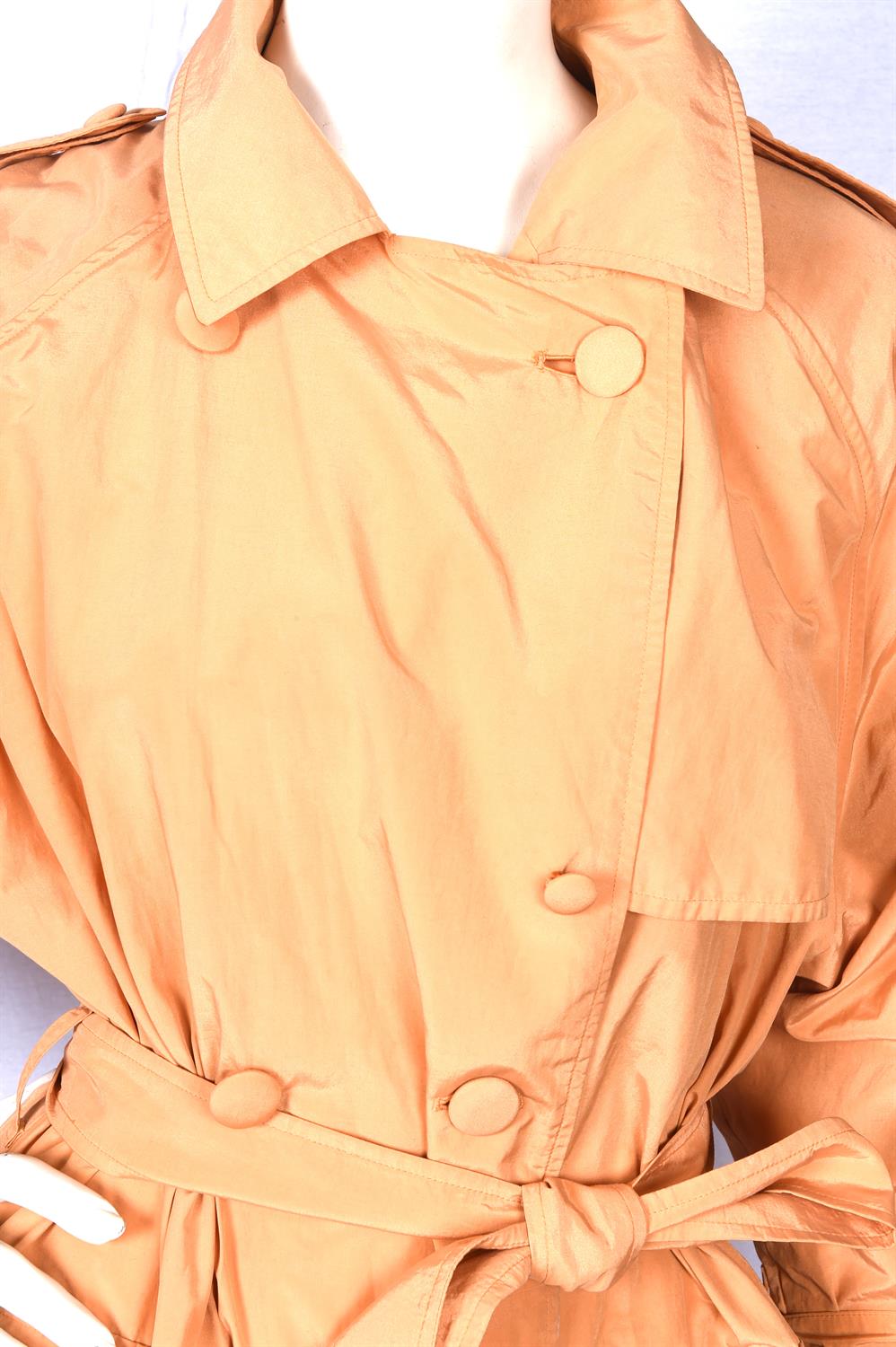 BURBERRYS a ladies vintage 80s/90s iridescent tangerine-coloured cotton and nylon trench coat UK 10 - Image 2 of 9