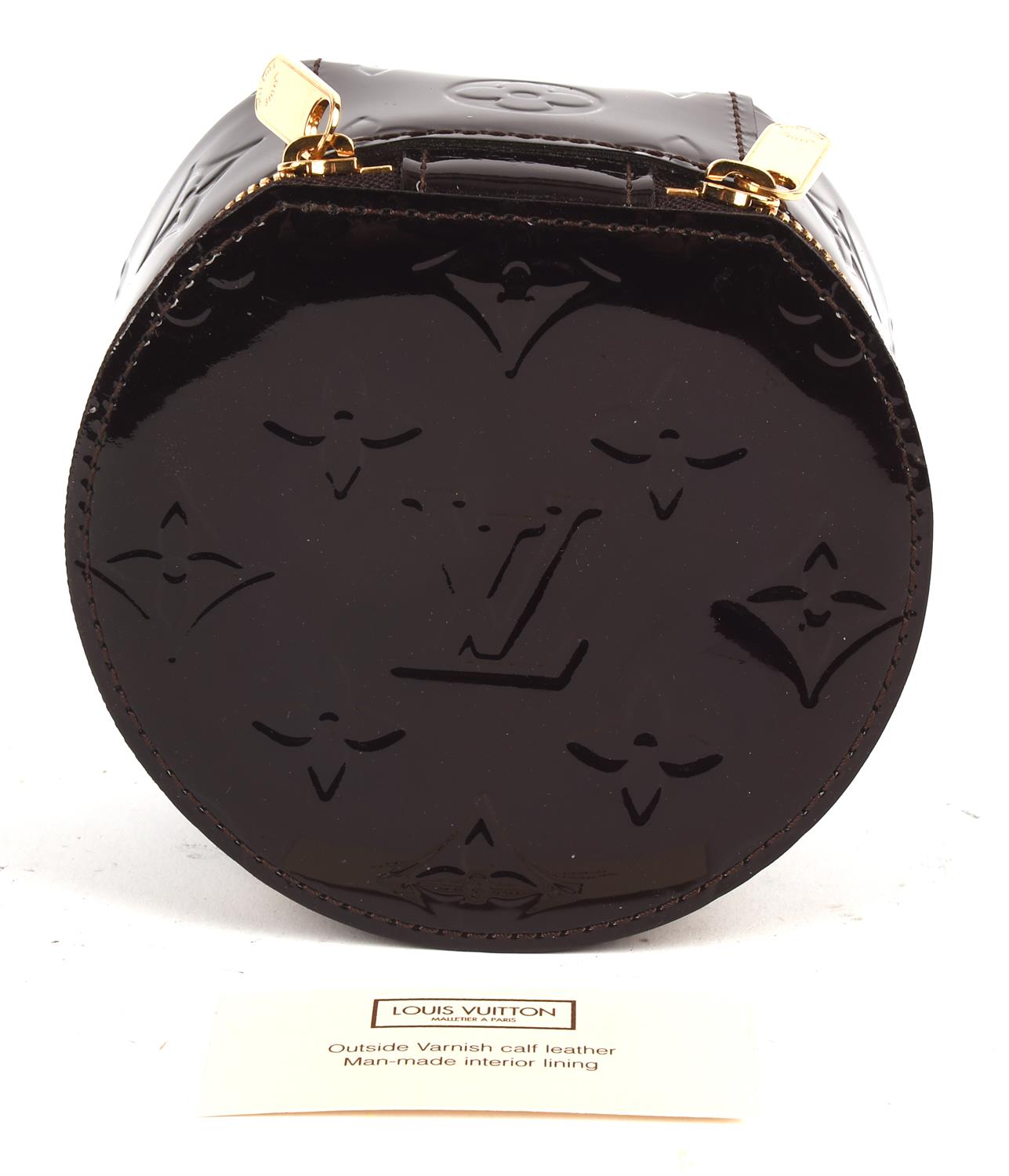 LOUIS VUITTON Burgundy monogram Vernis varnished zipped calf leather jewel box (10cm x 10cm x 5cm)