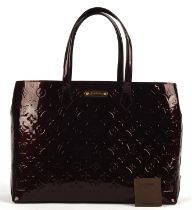 LOUIS VUITTON Burgundy Wilshire monogram Vernis varnished calf leather handbag (36cm x 27cm x 12cm)