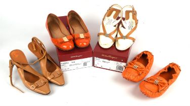 SALVATORRE FERRAGAMO a collection of 1990s shoes - two pairs of boxed gently worn ladies shoes one