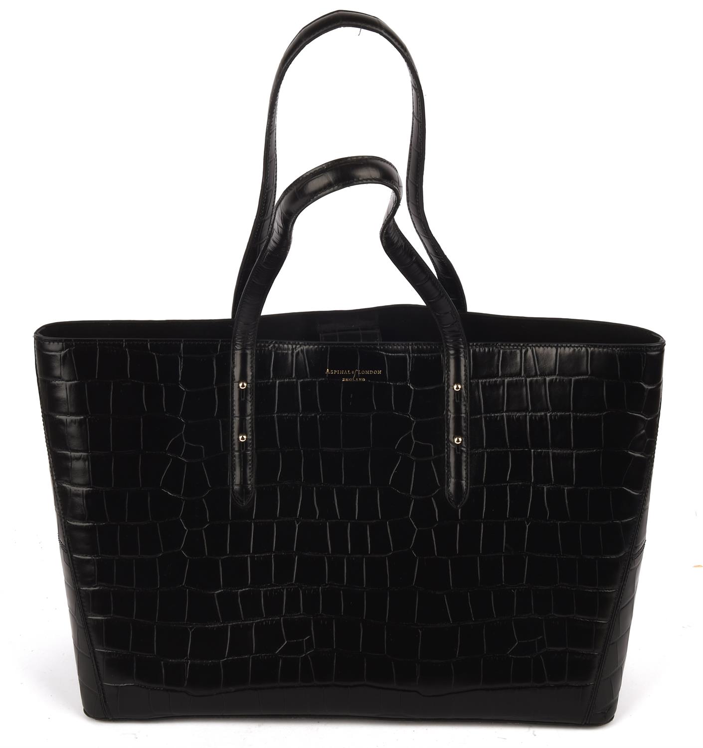 ASPINAL of LONDON unused REGENT deep shine black croc embossed tote handbag with integral zipped - Image 2 of 8