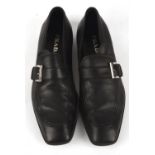 PRADA men's black leather buckled loafers UK 9-9.5 with shoe trees