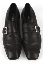 PRADA men's black leather buckled loafers UK 9-9.5 with shoe trees