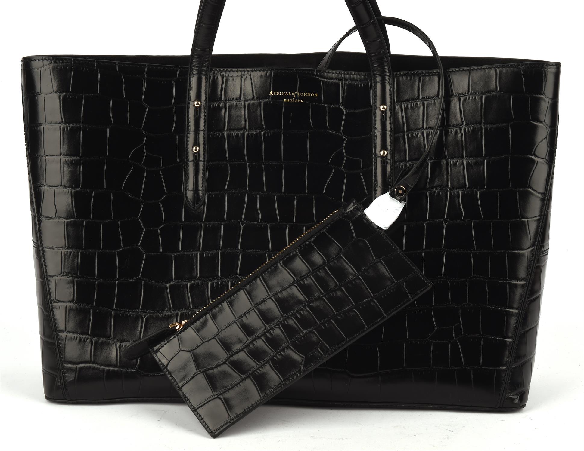 ASPINAL of LONDON unused REGENT deep shine black croc embossed tote handbag with integral zipped - Image 8 of 8