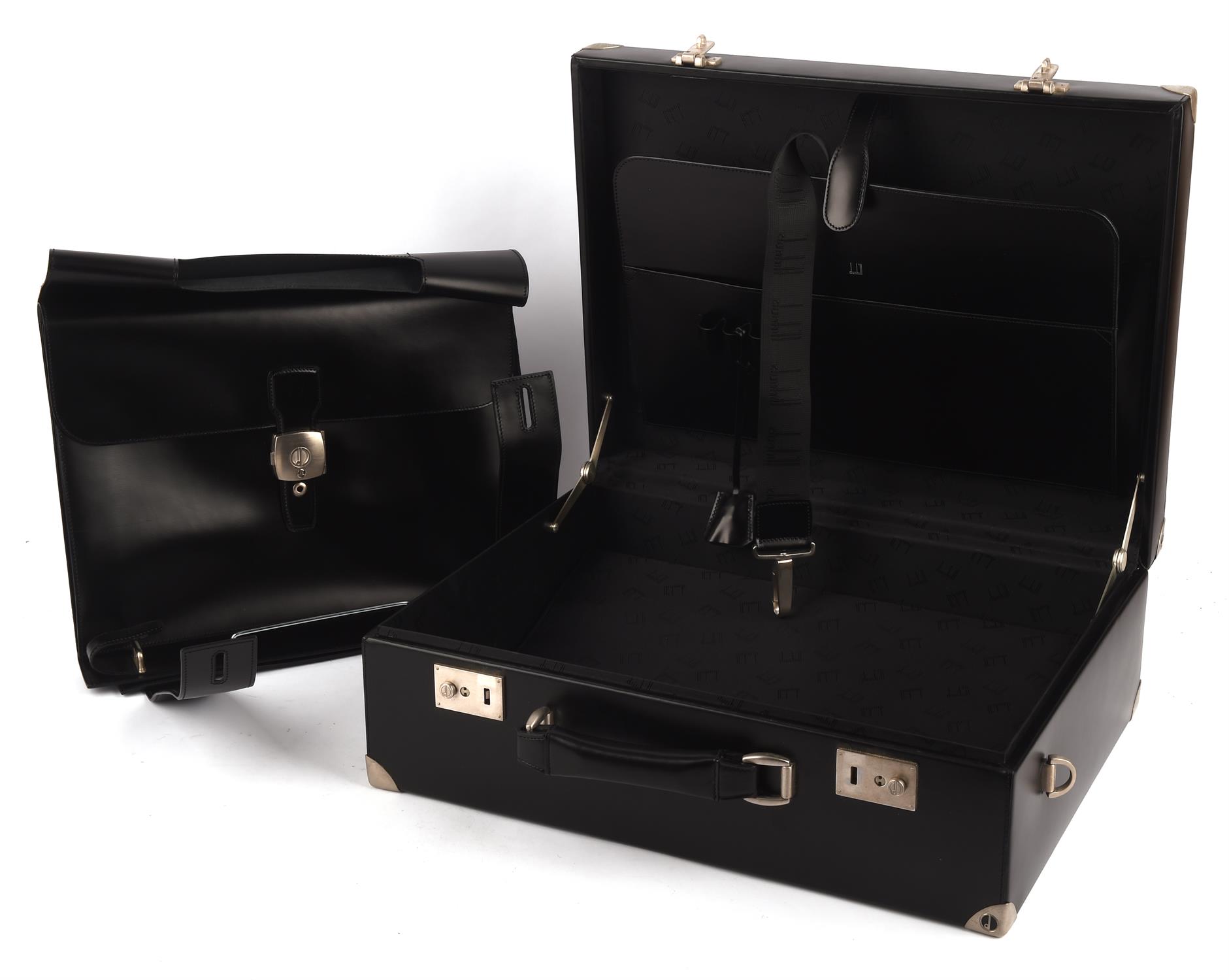 DUNHILL A quality black leather rigid briefcase with separate leather cover with brushed silver - Image 4 of 4
