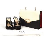 LULU GUINNESS red white and black grained leather handbag with gold chain, (Zara) dust bag and