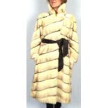 SIMPSONS - A good quality 1970s chocolate-tipped ivory mink real fur chevron-striped ladies coat