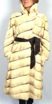 SIMPSONS - A good quality 1970s chocolate-tipped ivory mink real fur chevron-striped ladies coat