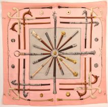 HERMES boxed silk scarf Cannes et Pommaux in pink colourway