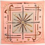 HERMES boxed silk scarf Cannes et Pommaux in pink colourway