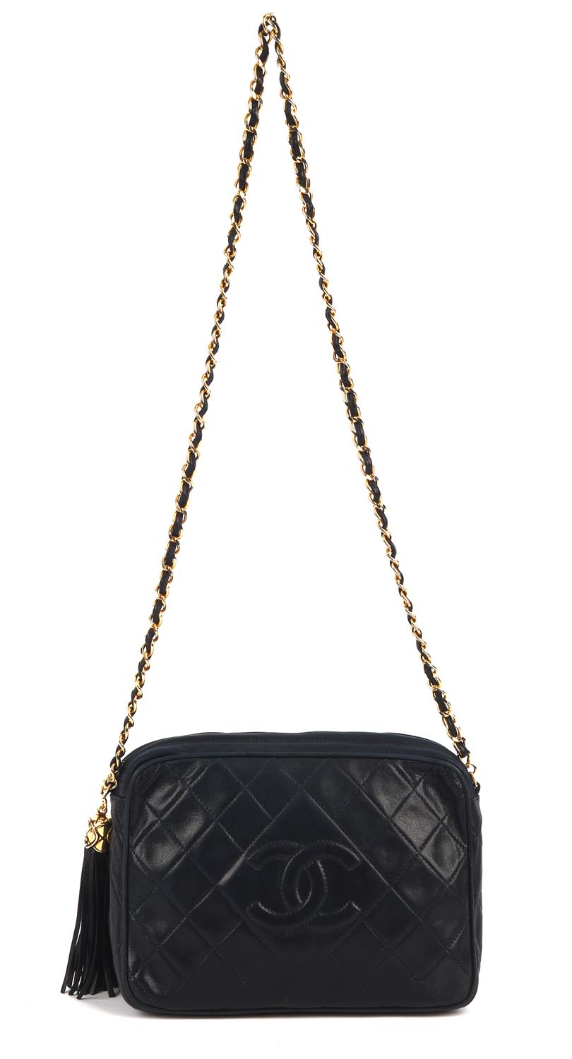 CHANEL navy blue lambskin leather matelasse chain shoulder bag with gold hardware with copy of - Image 2 of 8