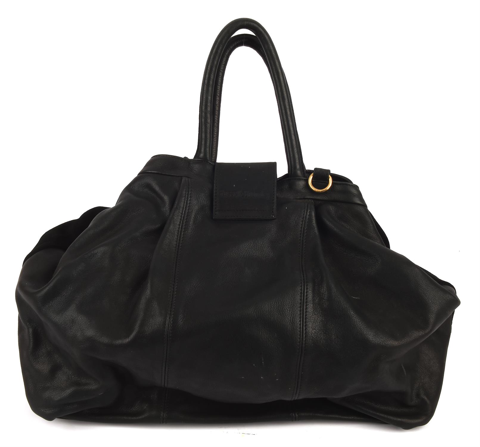 RUSSELL & BROMLEY 1990s a large vintage black leather and suede tote handbag with gold hardware and - Image 3 of 6