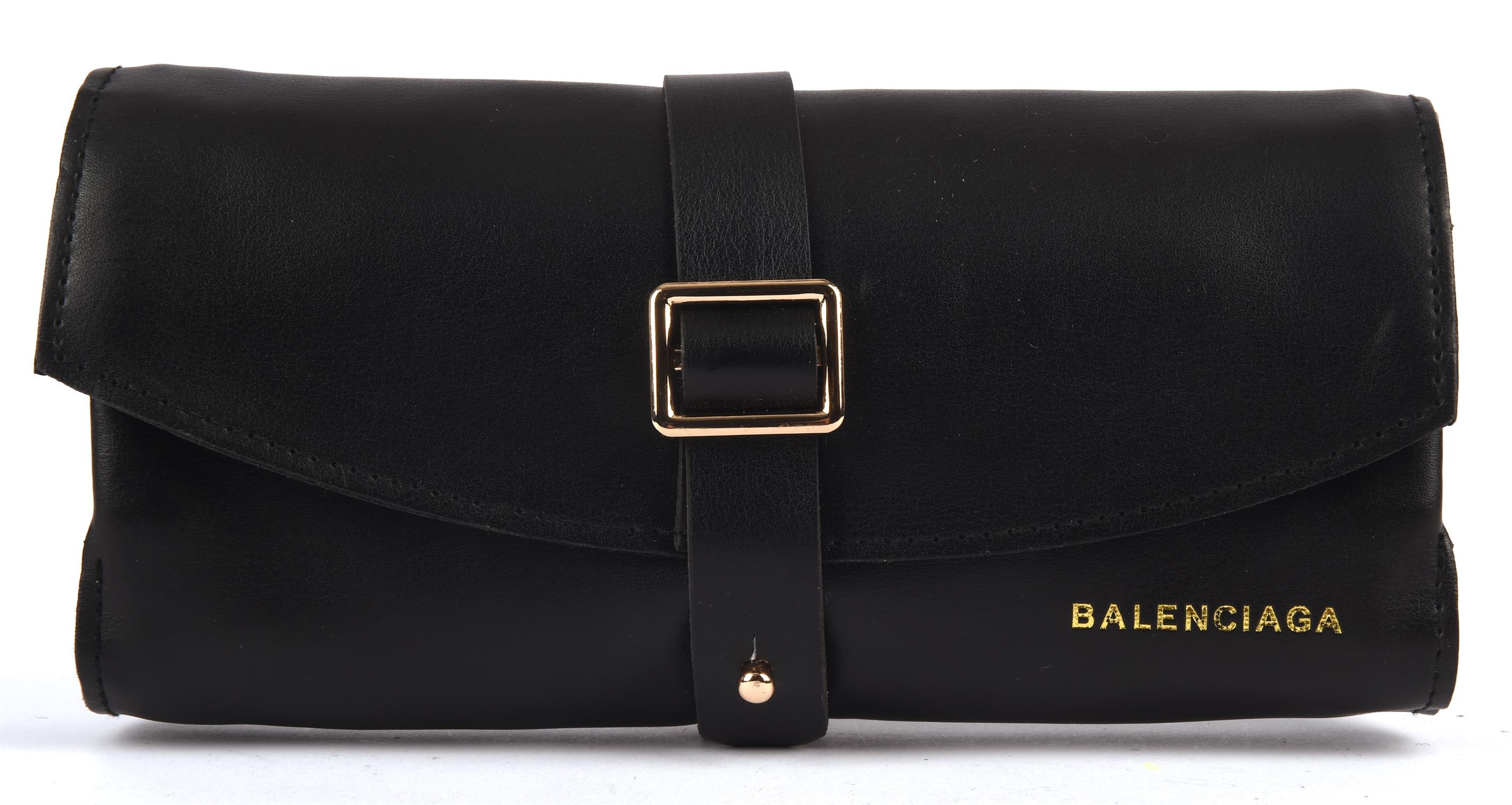 BALENCIAGA black leather jewellery roll