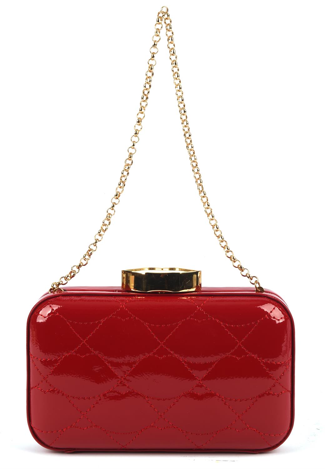 LULU GUINNESS boxed lipstick red leather lips handbag with gold chain and hardware with dust bag