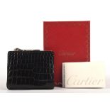 CARTIER MUST DE CARTIER boxed black croc leather purse with silver leather lining and silver