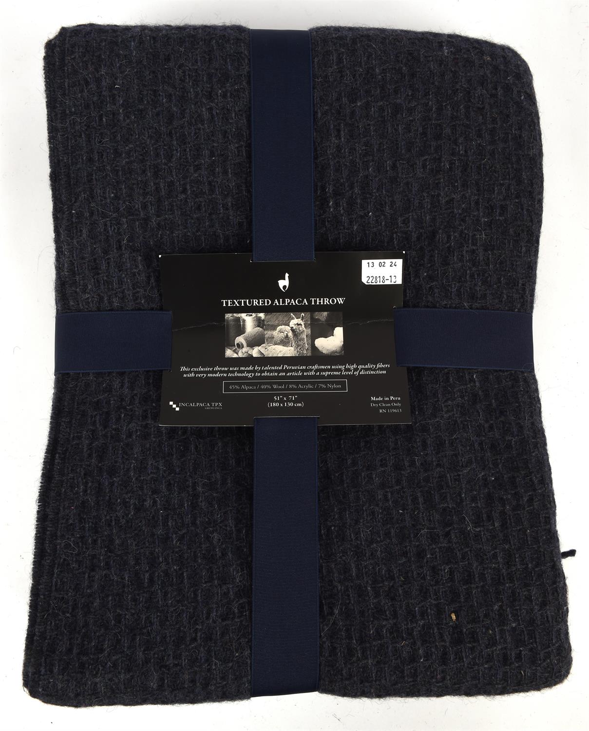 INCALPACA TPX a blue Alpaca (45%) and wool (40%) textured throw from Peru unused in original - Image 2 of 2