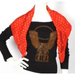 BIBA 1970s long sleeved black T shirt and two red scarves Shirt Fits UK8-10