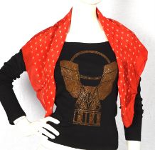 BIBA 1970s long sleeved black T shirt and two red scarves Shirt Fits UK8-10