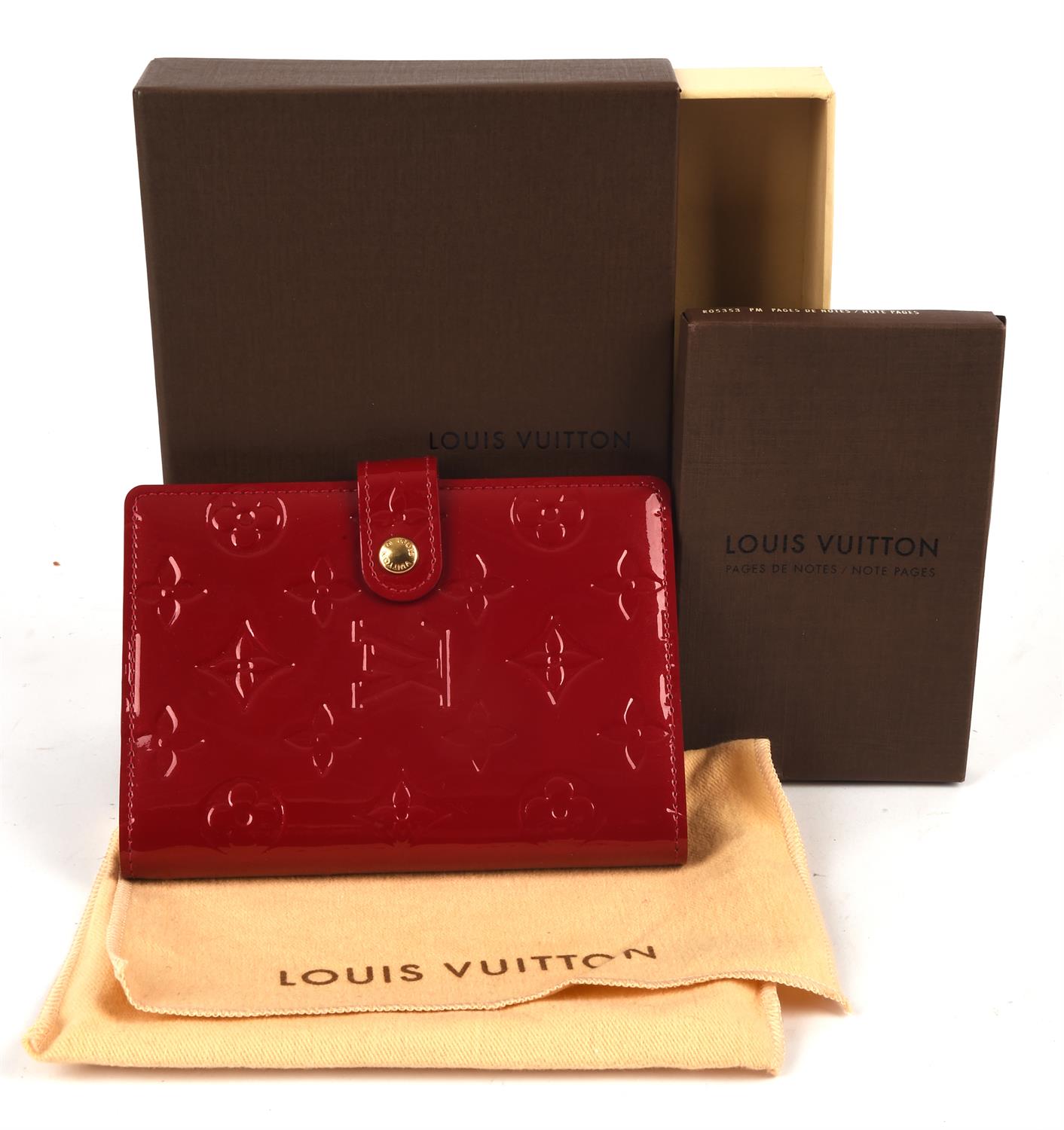 LOUIS VUITTON boxed lipstick red Vernis varnished leather note book with ballpoint pen (untested)