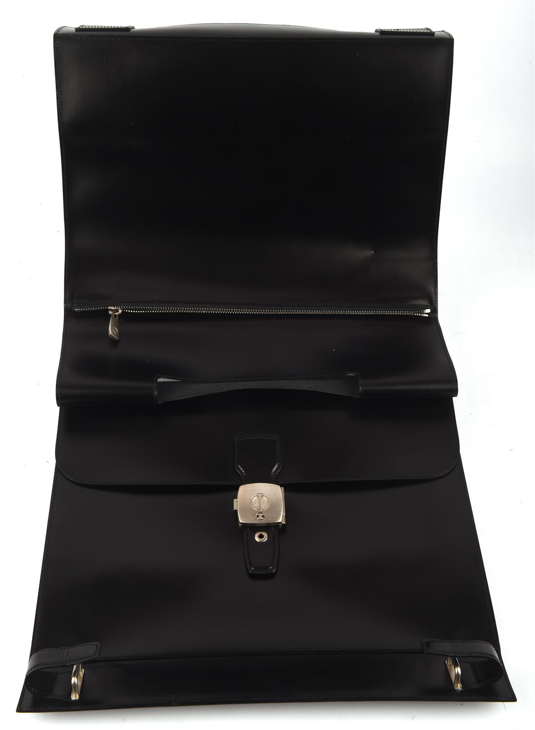 DUNHILL A quality black leather rigid briefcase with separate leather cover with brushed silver - Image 3 of 4