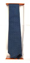 HERMES boxed blue silk tie