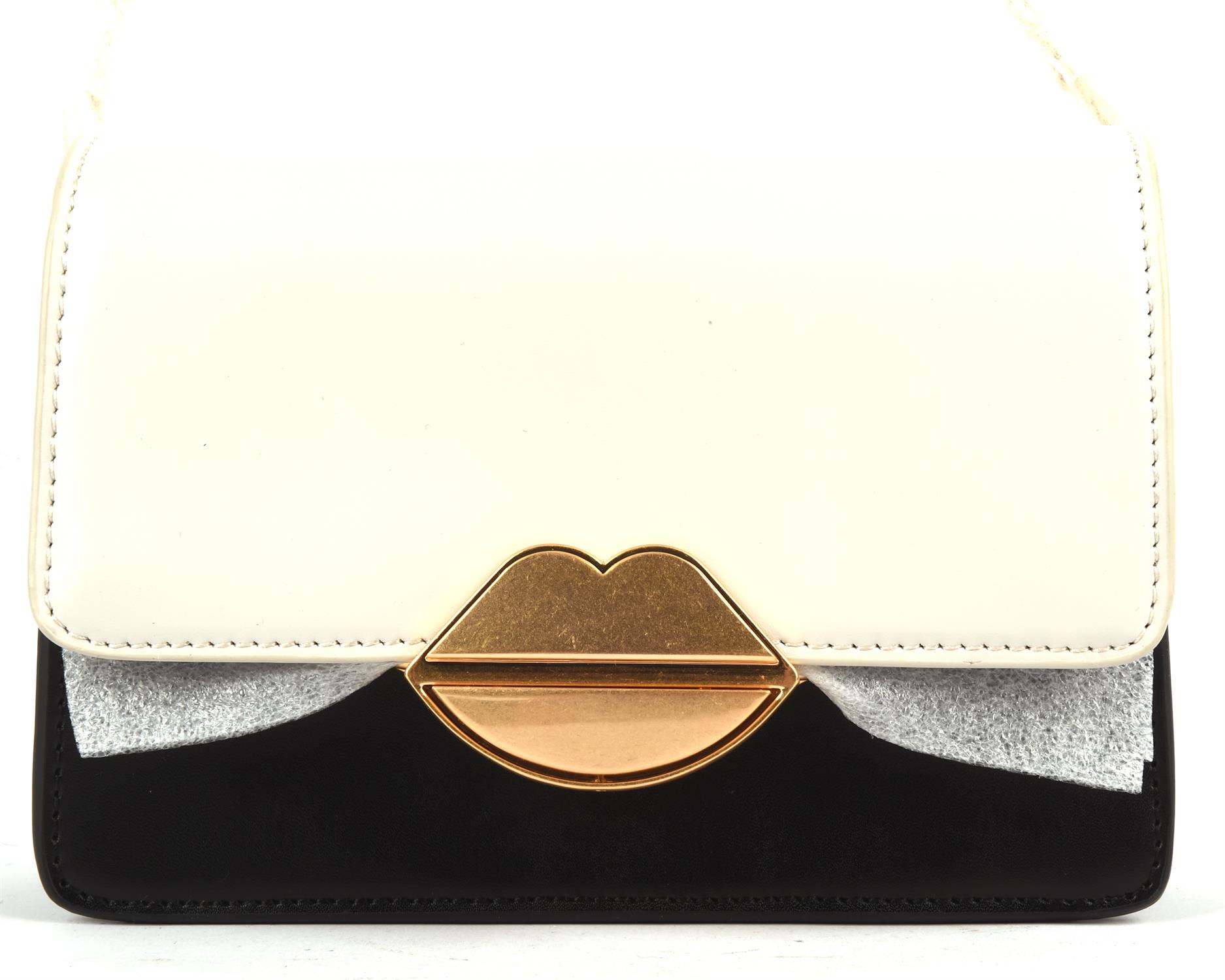 LULU GUINNESS small black and dove-grey leather small crossbody handbag with long gold chain, - Image 3 of 7