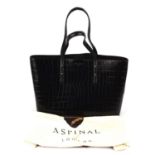 ASPINAL of LONDON unused REGENT deep shine black croc embossed tote handbag with integral zipped
