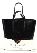 ASPINAL of LONDON unused REGENT deep shine black croc embossed tote handbag with integral zipped