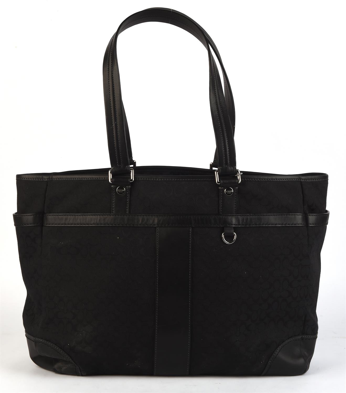COACH a large black canvas and leather work bag or ladies briefcase with silver coloured hardware - Image 3 of 7
