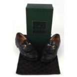 GUCCI ladies moccasin gold-tone fringed horse-bit snaffle loafers in black calf leather UK5 EU38