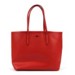 LACOSTE zipped "High Risk Red" split leather tote shopping bag (29cm x 29cm x 6cm)