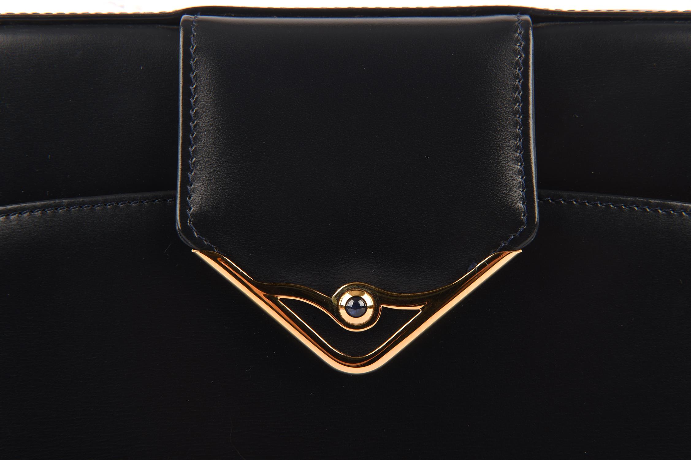 ADDENDUM DESCRIPTION * CARTIER MUST DE CARTIER boxed navy leather cross-body handbag and gold - Image 9 of 12