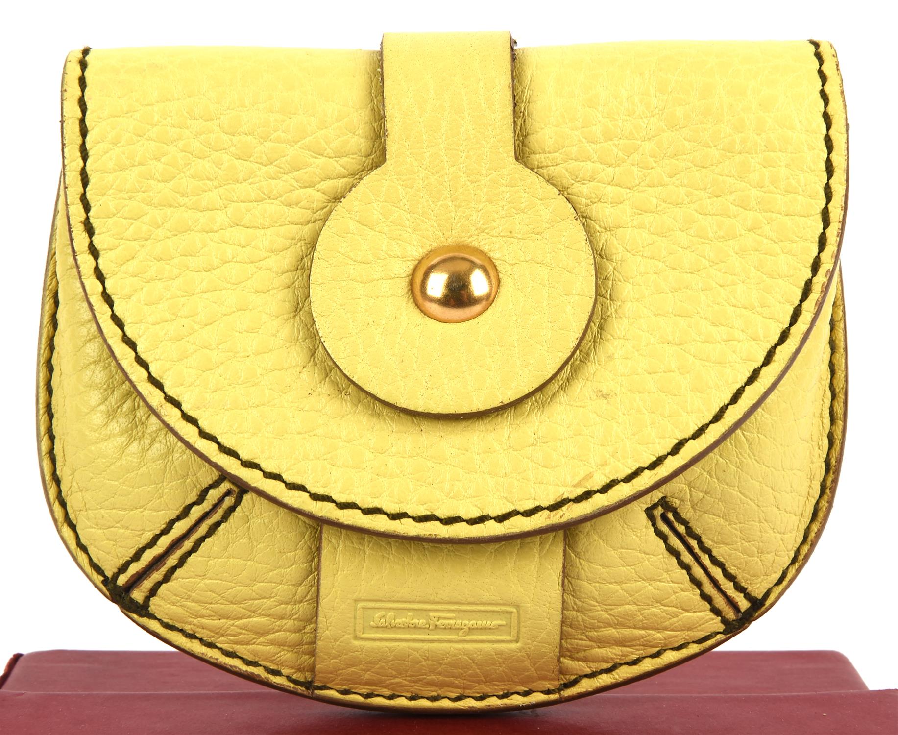 SALVATORRE FERRAGAMO boxed 1990s yellow leather coin purse with card. Unused - Image 3 of 3