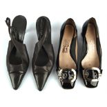 SALVATORRE FERRAGAMO four pairs of ladies 1990s vintage shoes - black patent court shoes,
