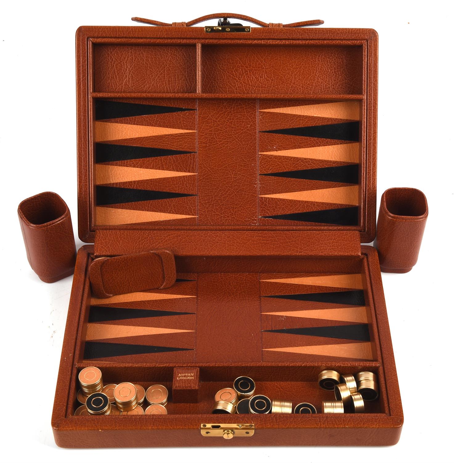 ASPREY quality leather travel backgammon case with all contents (RRP £3000) (Initials O-L in gold