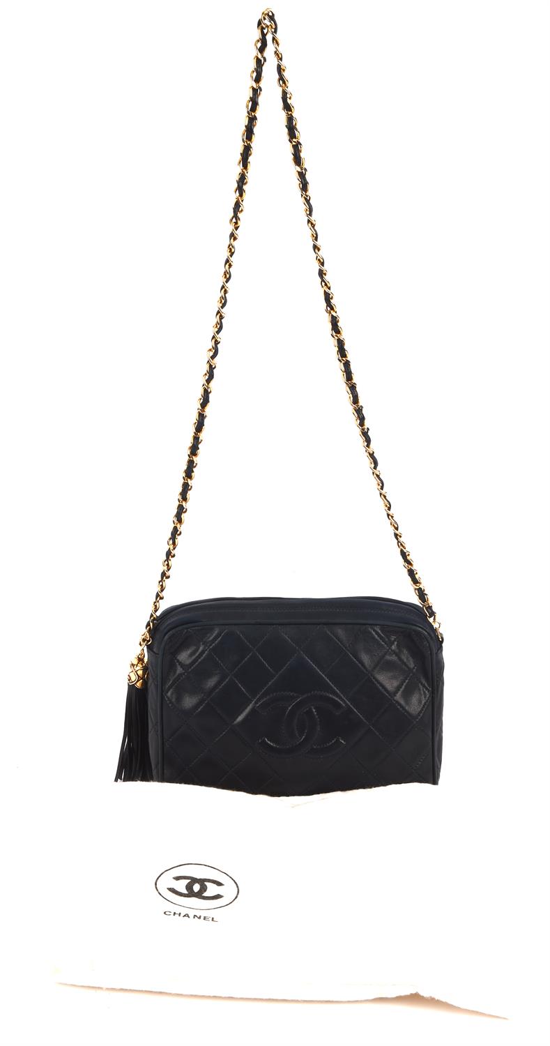 CHANEL navy blue lambskin leather matelasse chain shoulder bag with gold hardware with copy of - Image 8 of 8