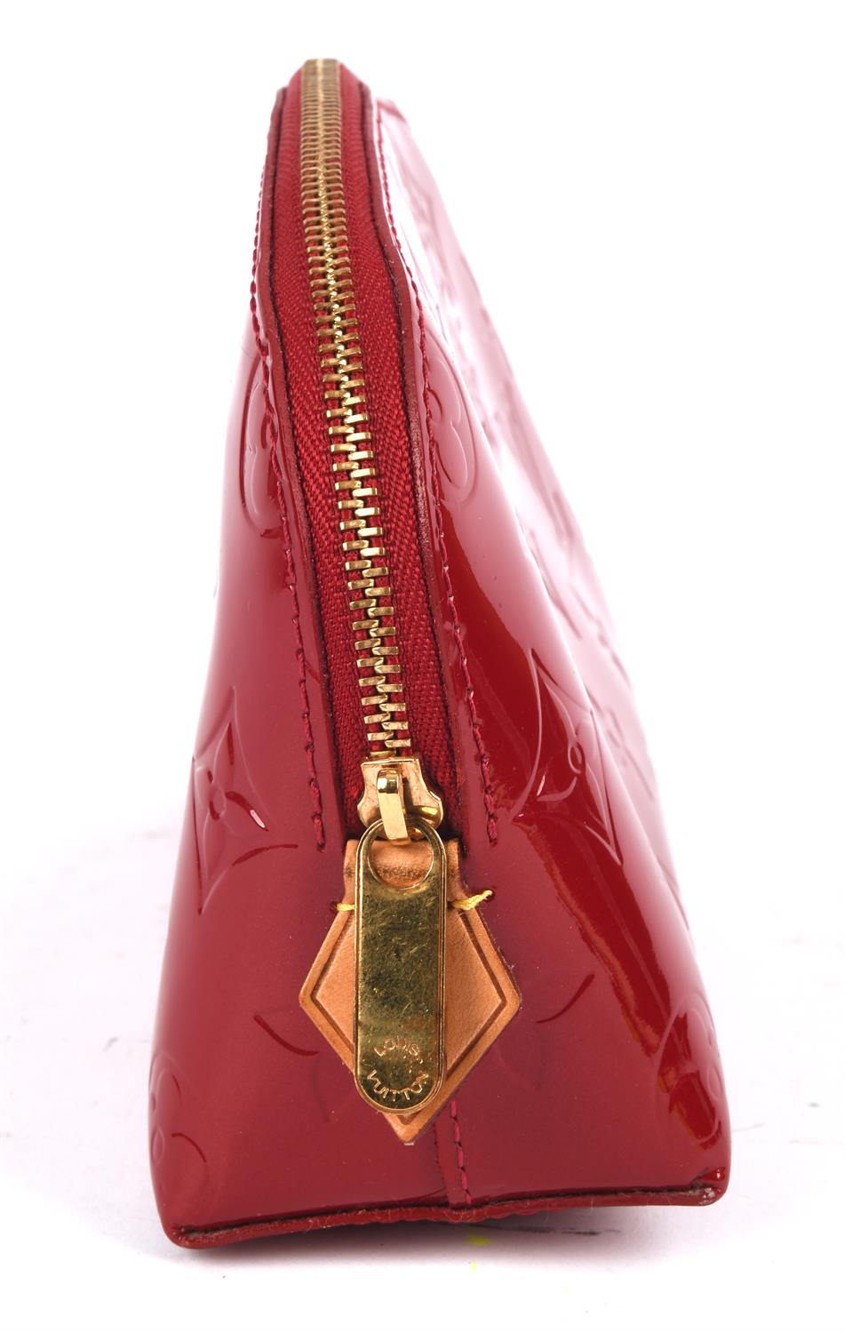 LOUIS VUITTON lipstick red varnished Vernis calf leather make-up bag with dust cloth (17cm x 13cm x - Image 3 of 6