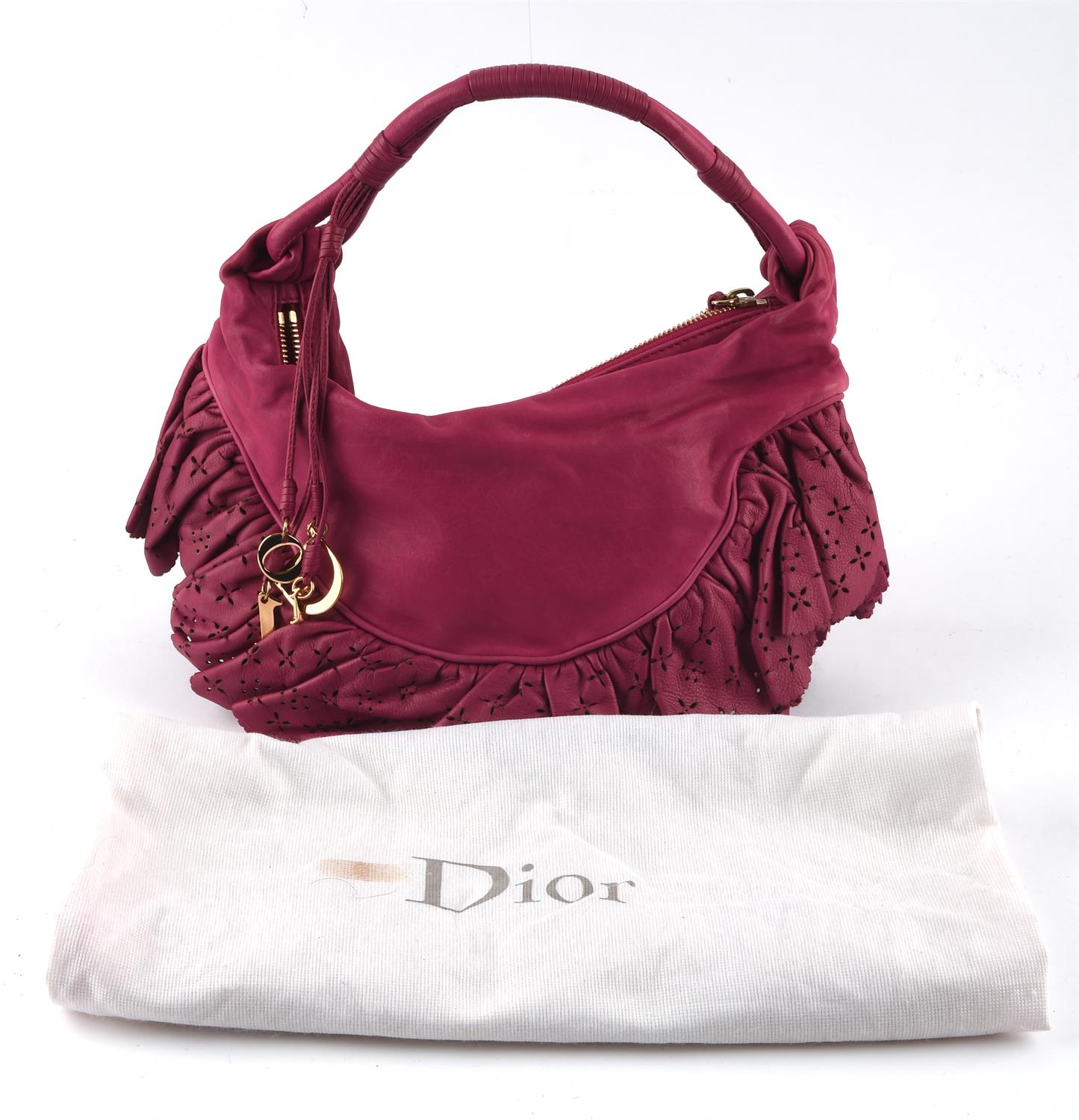 CHRISTIAN DIOR 1990s pink leather GYPSY handbag with red satin lining and authenticity card and