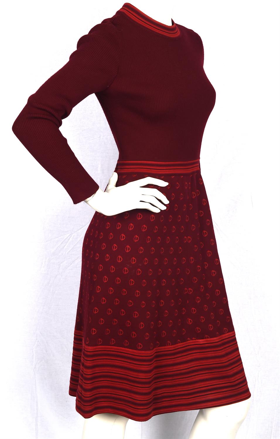 CHRISTIAN DIOR DIORLING 1970s knitted wool dress in burgundy and orange. Fits UK10 * CHRISTIAN DIOR - Image 3 of 13