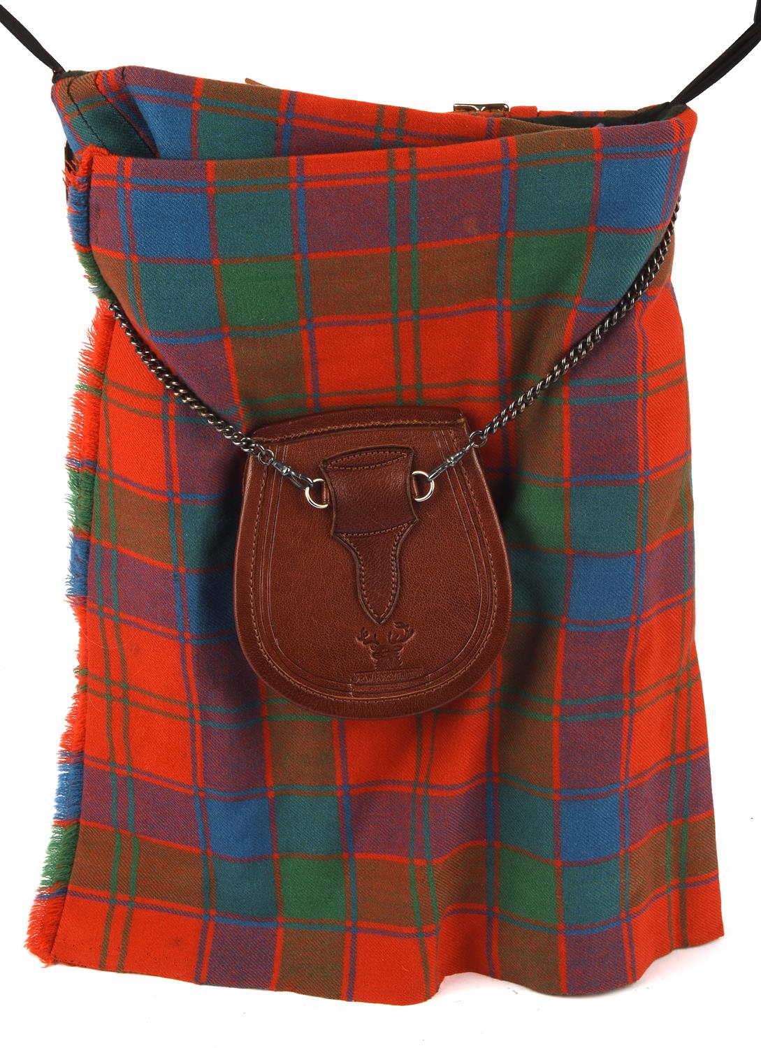A child's good quality-vintage 1950s red tartan kilt with leather trims, leather sporran, - Image 2 of 3