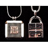 GIVENCHY two silver G logo necklaces in velvet presentation pouches (2 items)