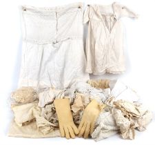 A collection of Victorian and Edwardian lace, christening robes and undergarments 2 half slips,