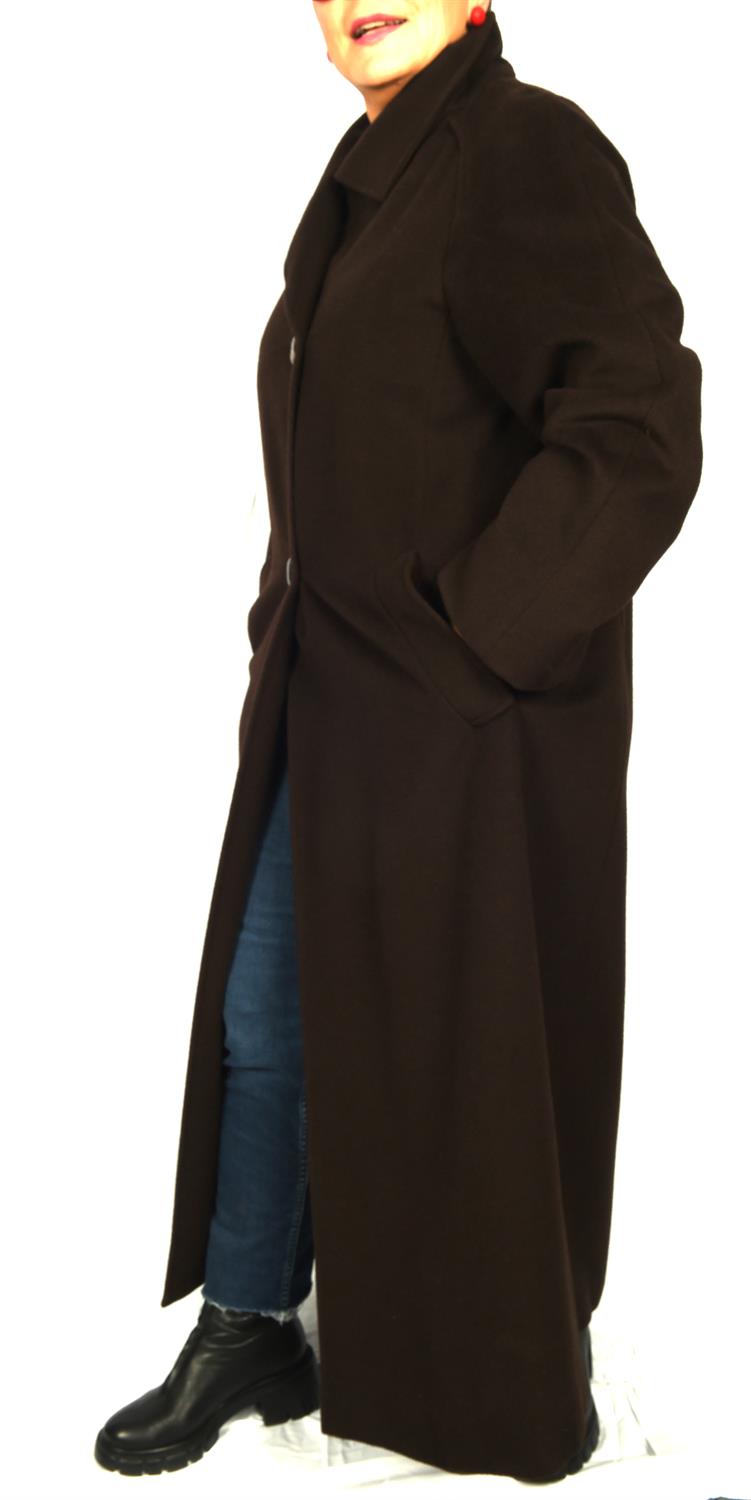 MAX MARA ladies 1990s maxi length chocolate brown 100% virgin wool coat with satin lining (fits - Image 6 of 9