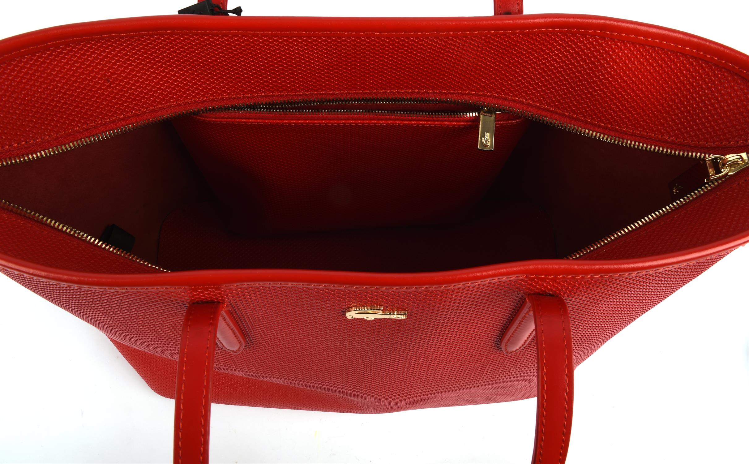 LACOSTE zipped "High Risk Red" split leather tote shopping bag (29cm x 29cm x 6cm) - Image 5 of 6