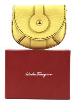 SALVATORRE FERRAGAMO boxed 1990s yellow leather coin purse with card. Unused