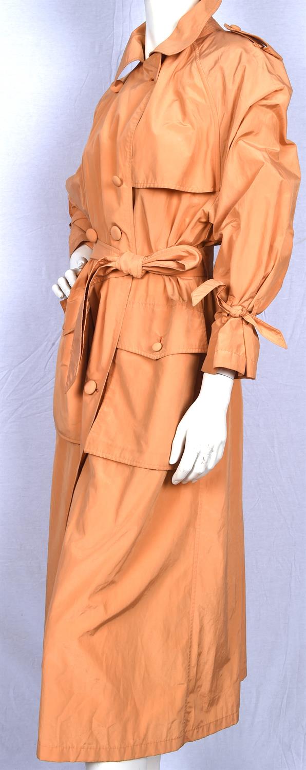 BURBERRYS a ladies vintage 80s/90s iridescent tangerine-coloured cotton and nylon trench coat UK 10 - Image 4 of 9