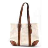 COACH 1990s white and brown leather handbag (33cm x 27cm x 8cm)