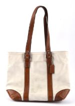 COACH 1990s white and brown leather handbag (33cm x 27cm x 8cm)