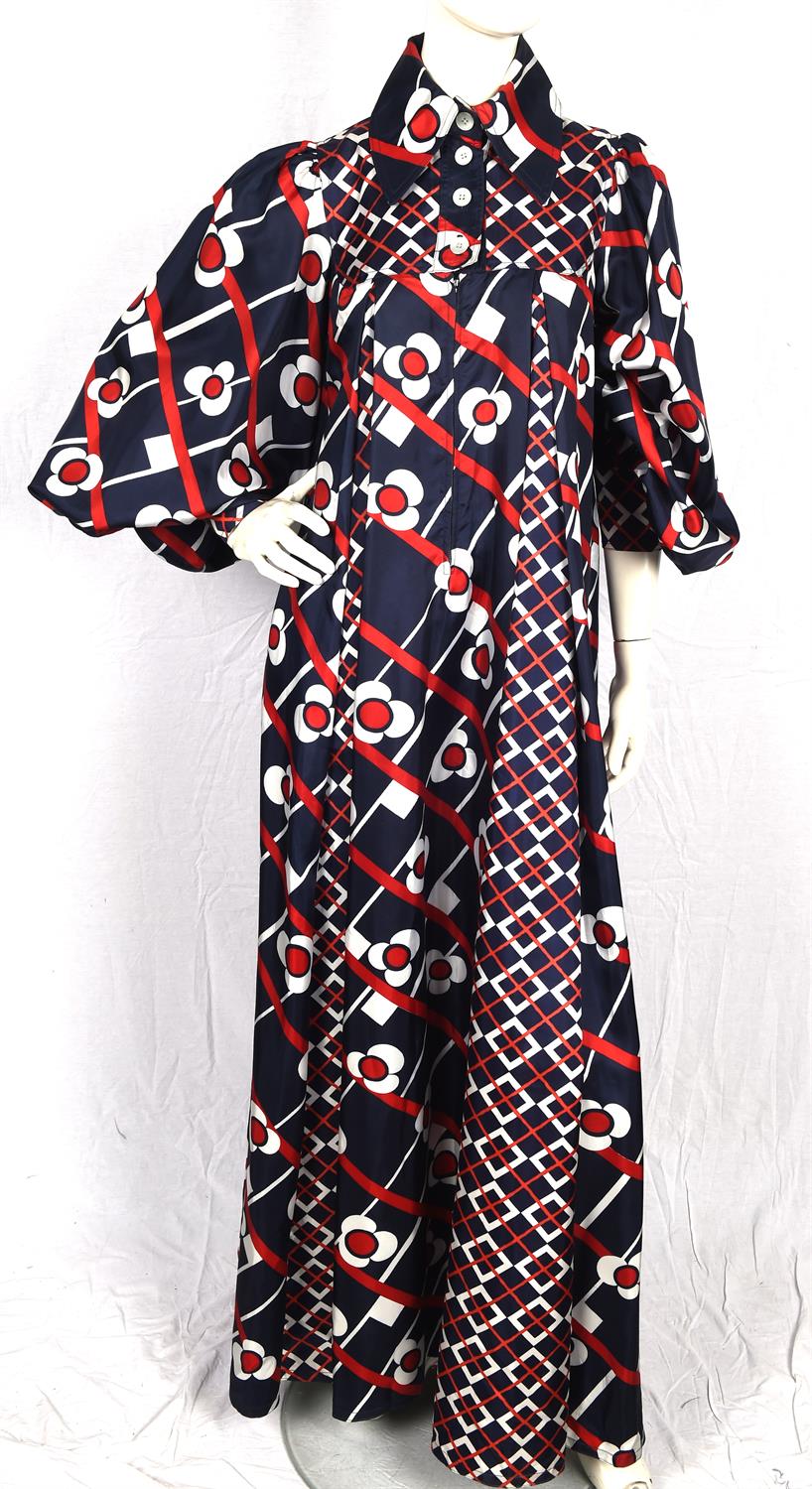 JEAN VARON (John Bates) A statement 1970s red white and blue maxi dress Fits UK14-16