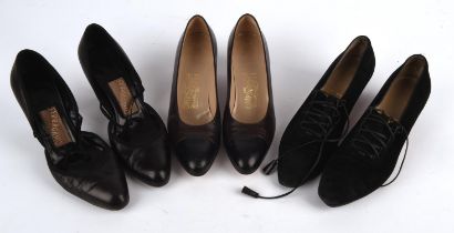 SALVATORRE FERRAGAMO six pairs of ladies vintage 1990s formal shoes in black and brown leather